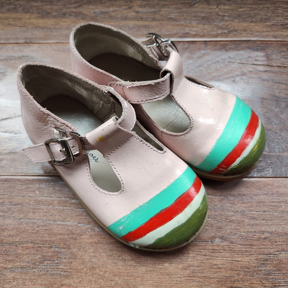 Mon Petit Pale Pink Leather T-Bar Shoes